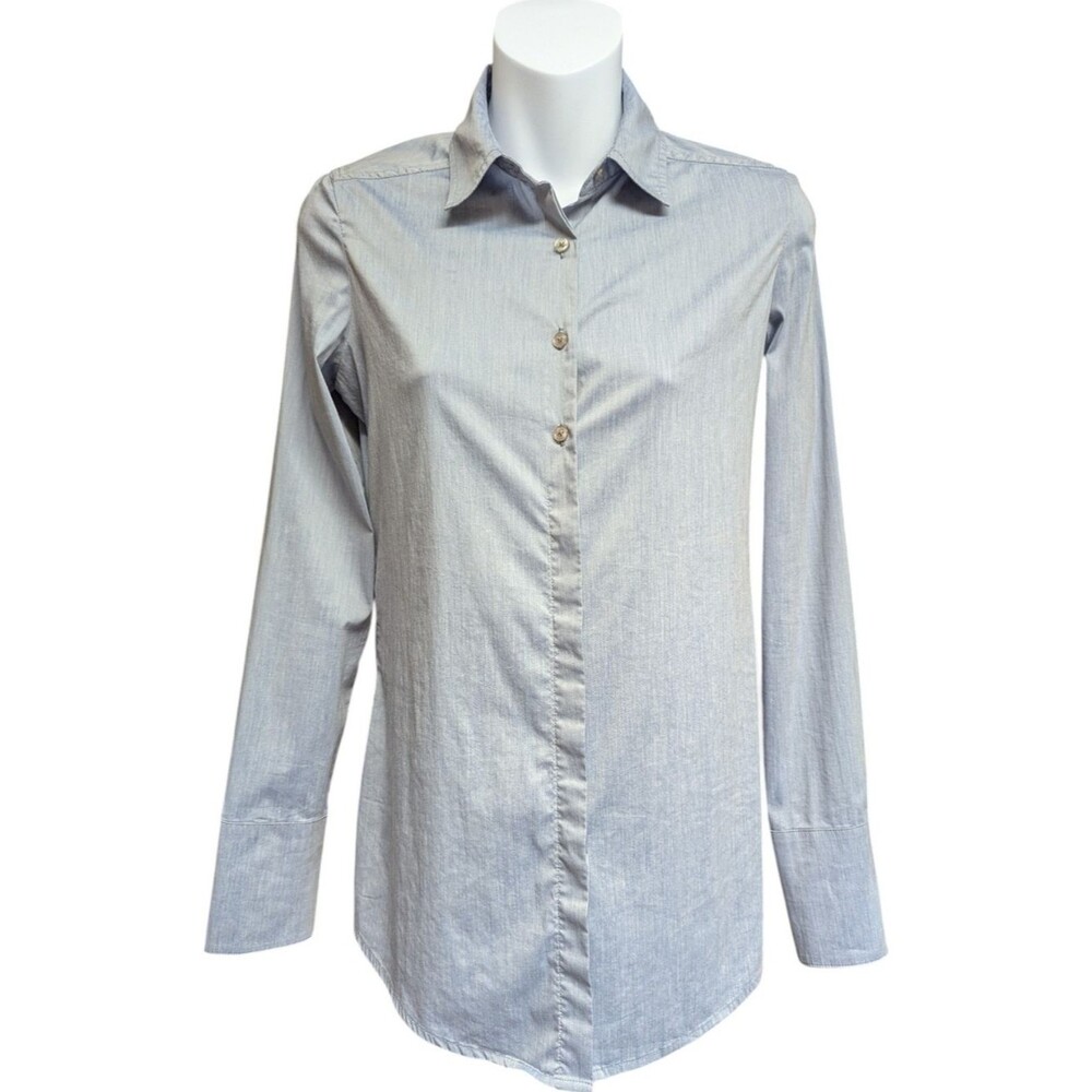 Jordan Louis Blue Button Down Classic Professional Polished Blouse